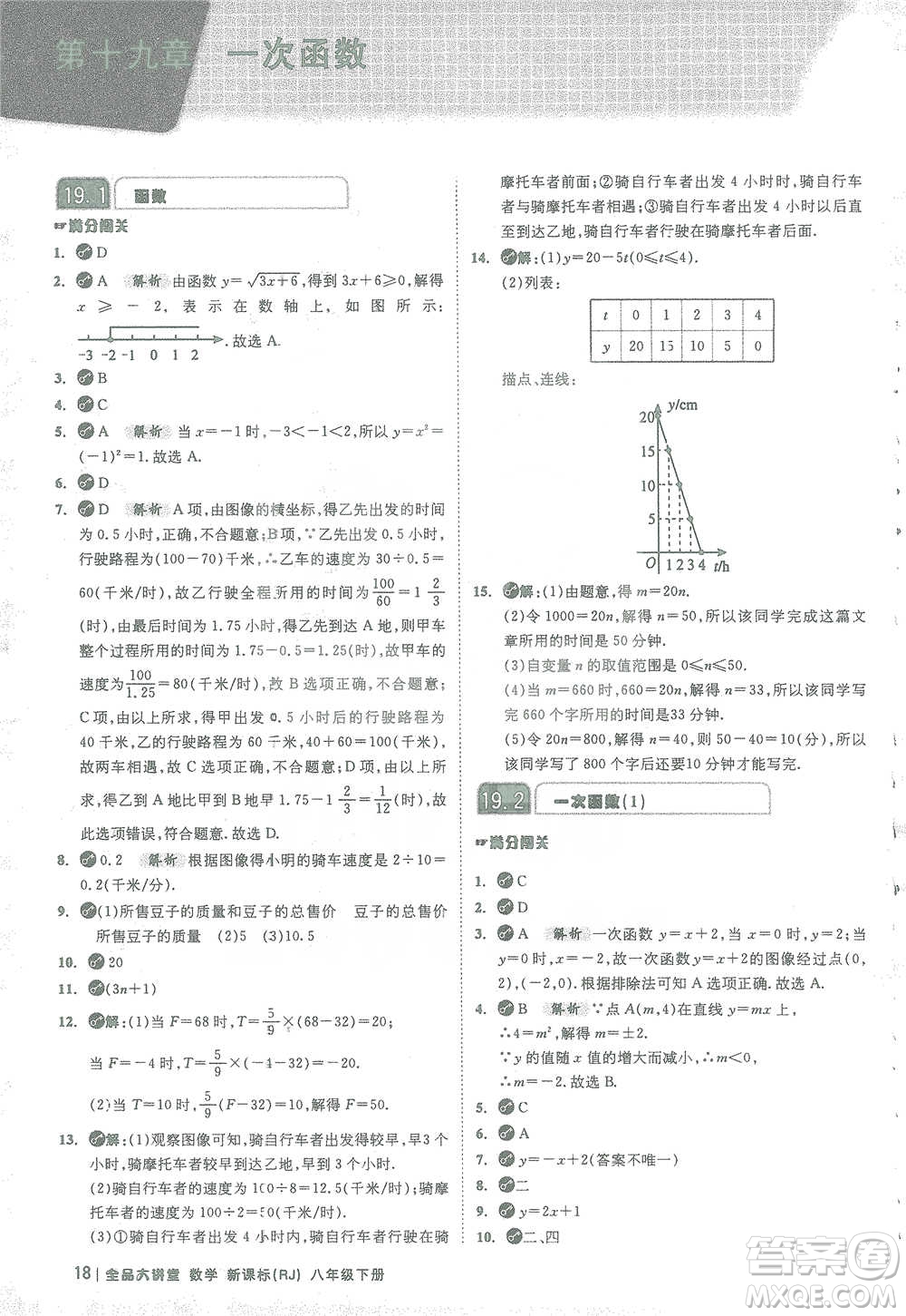 開明出版社2021全品大講堂八年級下冊初中數(shù)學(xué)人教版參考答案