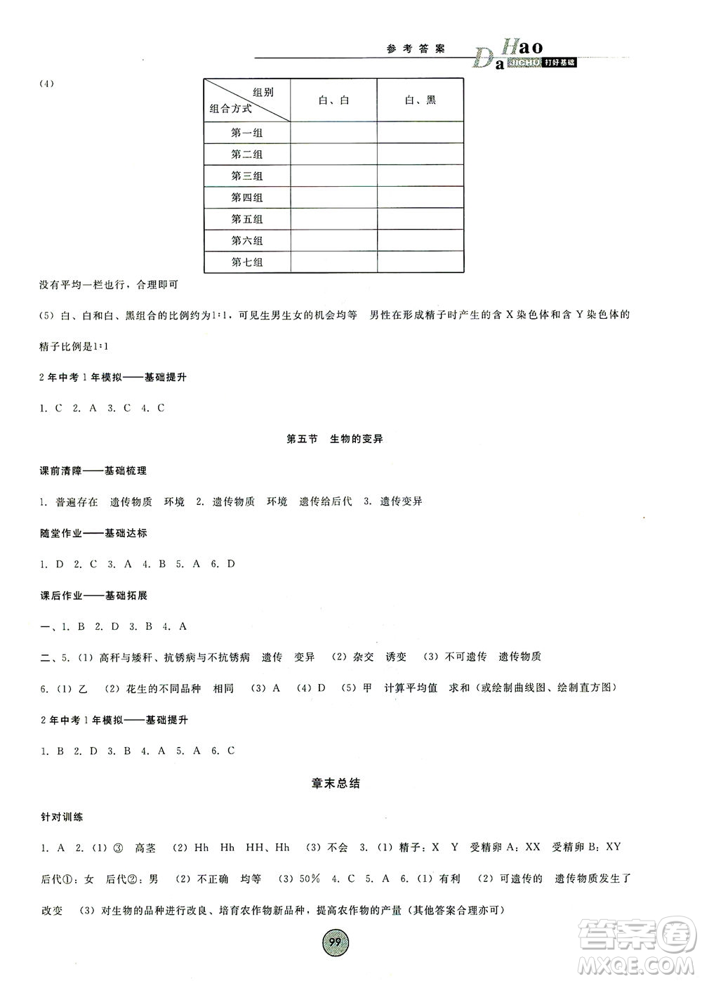 吉林教育出版社2021勝券在握打好基礎(chǔ)作業(yè)本八年級生物下冊RJ人教版答案