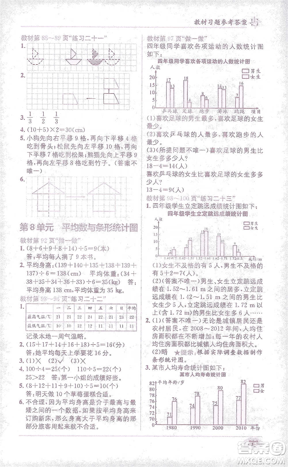 新疆青少年出版社2021教材1+1全解精練四年級下冊數(shù)學人教版參考答案