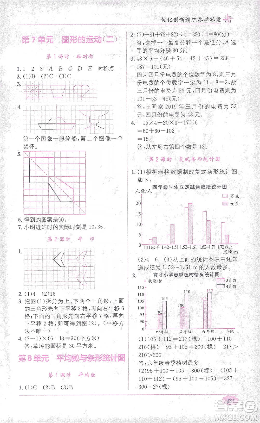 新疆青少年出版社2021教材1+1全解精練四年級下冊數(shù)學人教版參考答案