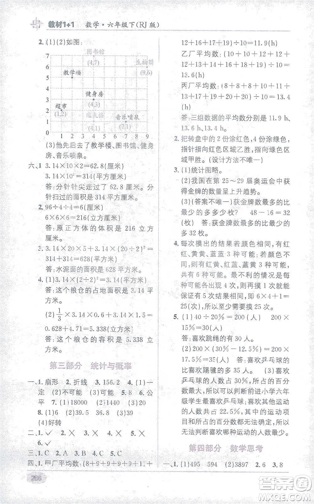 新疆青少年出版社2021教材1+1全解精練六年級下冊數(shù)學人教版參考答案