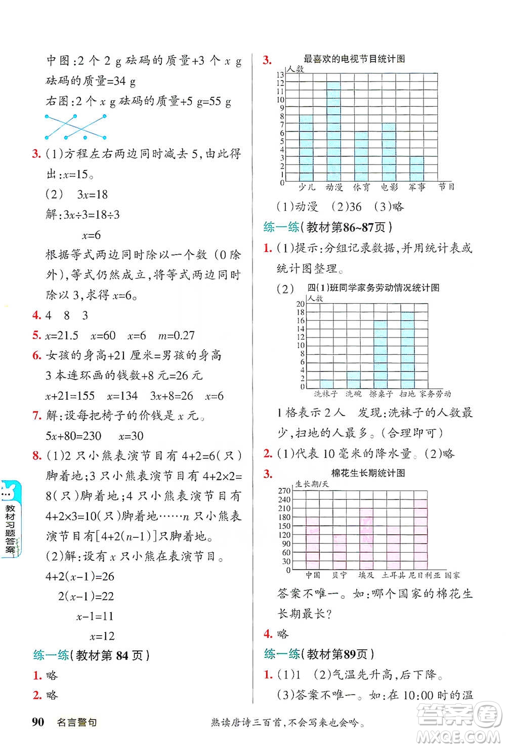 遼寧教育出版社2021小學(xué)教材搭檔四年級(jí)下冊(cè)數(shù)學(xué)北師版參考答案