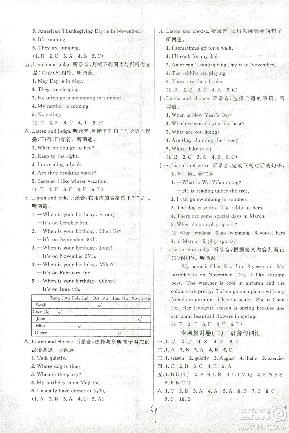 上海大學出版社2021過關(guān)沖刺100分英語五年級下冊人教版答案