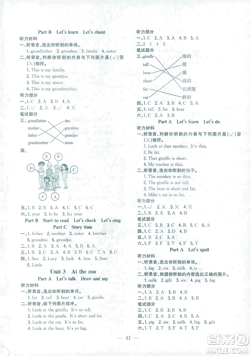 浙江大學(xué)出版社2021課時(shí)特訓(xùn)優(yōu)化作業(yè)本三年級英語下冊PEP版答案