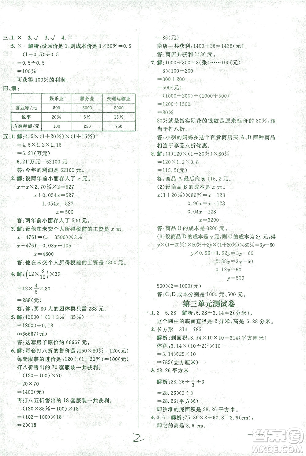 上海大學(xué)出版社2021過(guò)關(guān)沖刺100分?jǐn)?shù)學(xué)六年級(jí)下冊(cè)人教版答案