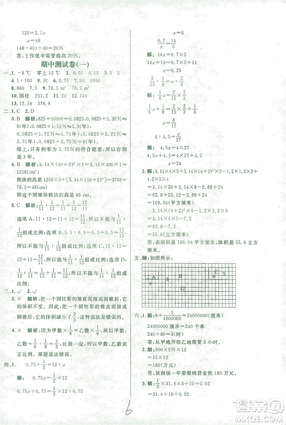 上海大學(xué)出版社2021過(guò)關(guān)沖刺100分?jǐn)?shù)學(xué)六年級(jí)下冊(cè)人教版答案