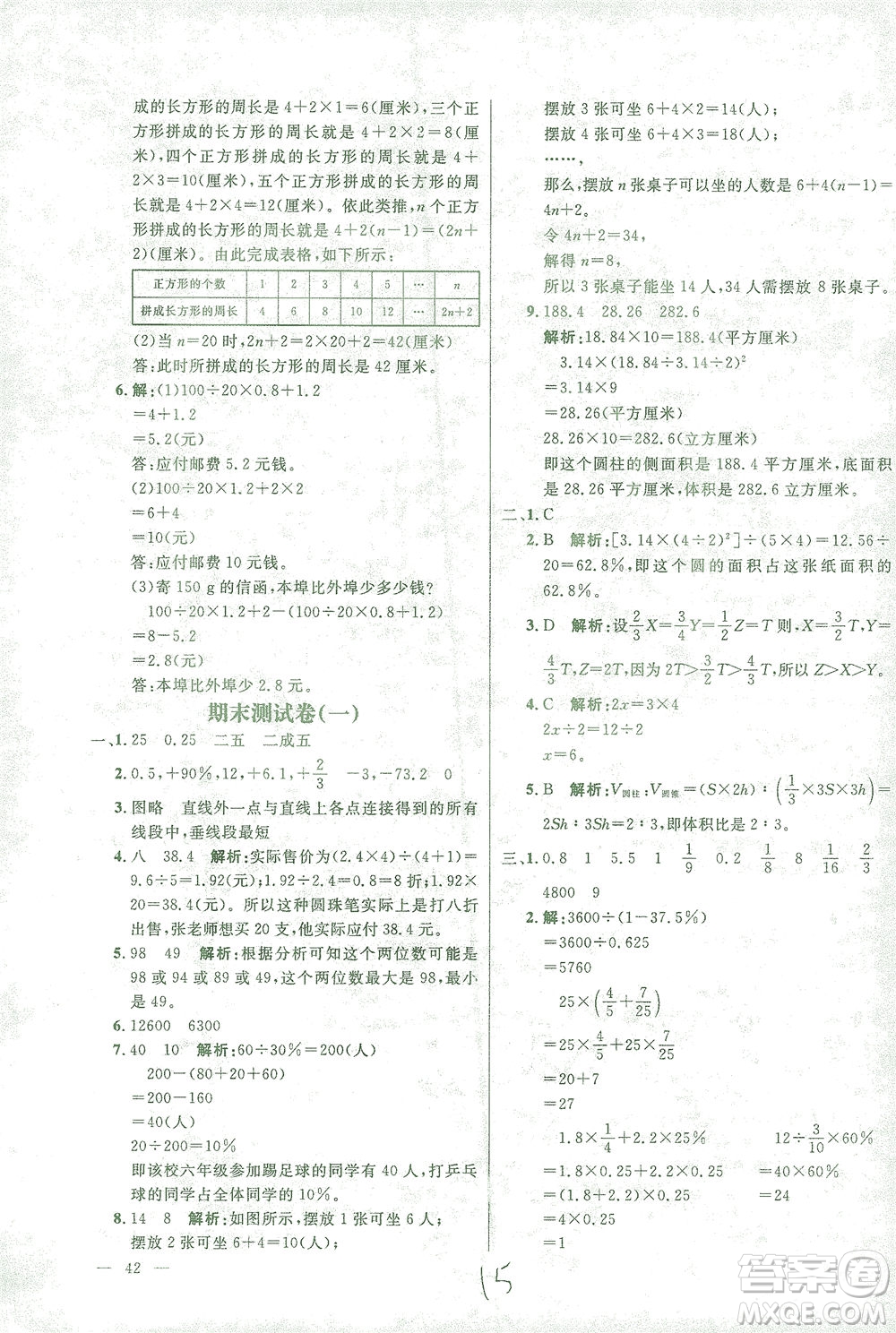 上海大學(xué)出版社2021過(guò)關(guān)沖刺100分?jǐn)?shù)學(xué)六年級(jí)下冊(cè)人教版答案