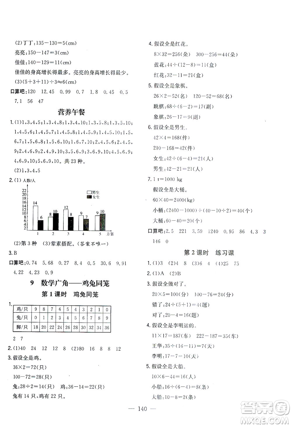 浙江大學(xué)出版社2021課時特訓(xùn)優(yōu)化作業(yè)本四年級數(shù)學(xué)下冊人教版答案