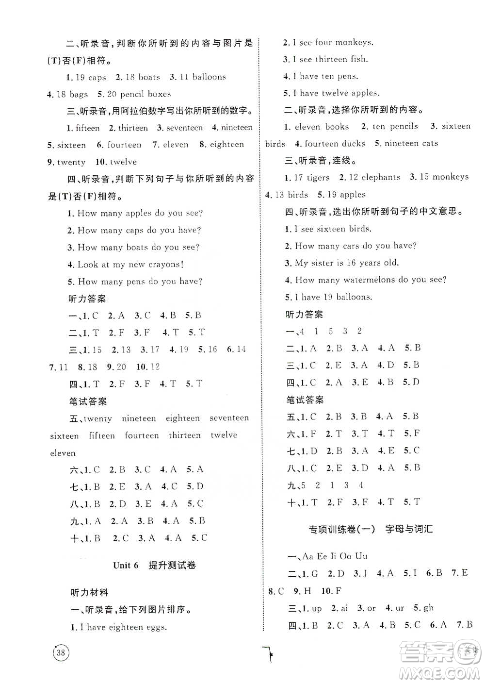 知識(shí)出版社2021優(yōu)化設(shè)計(jì)單元測(cè)試卷三年級(jí)下冊(cè)英語人教版參考答案