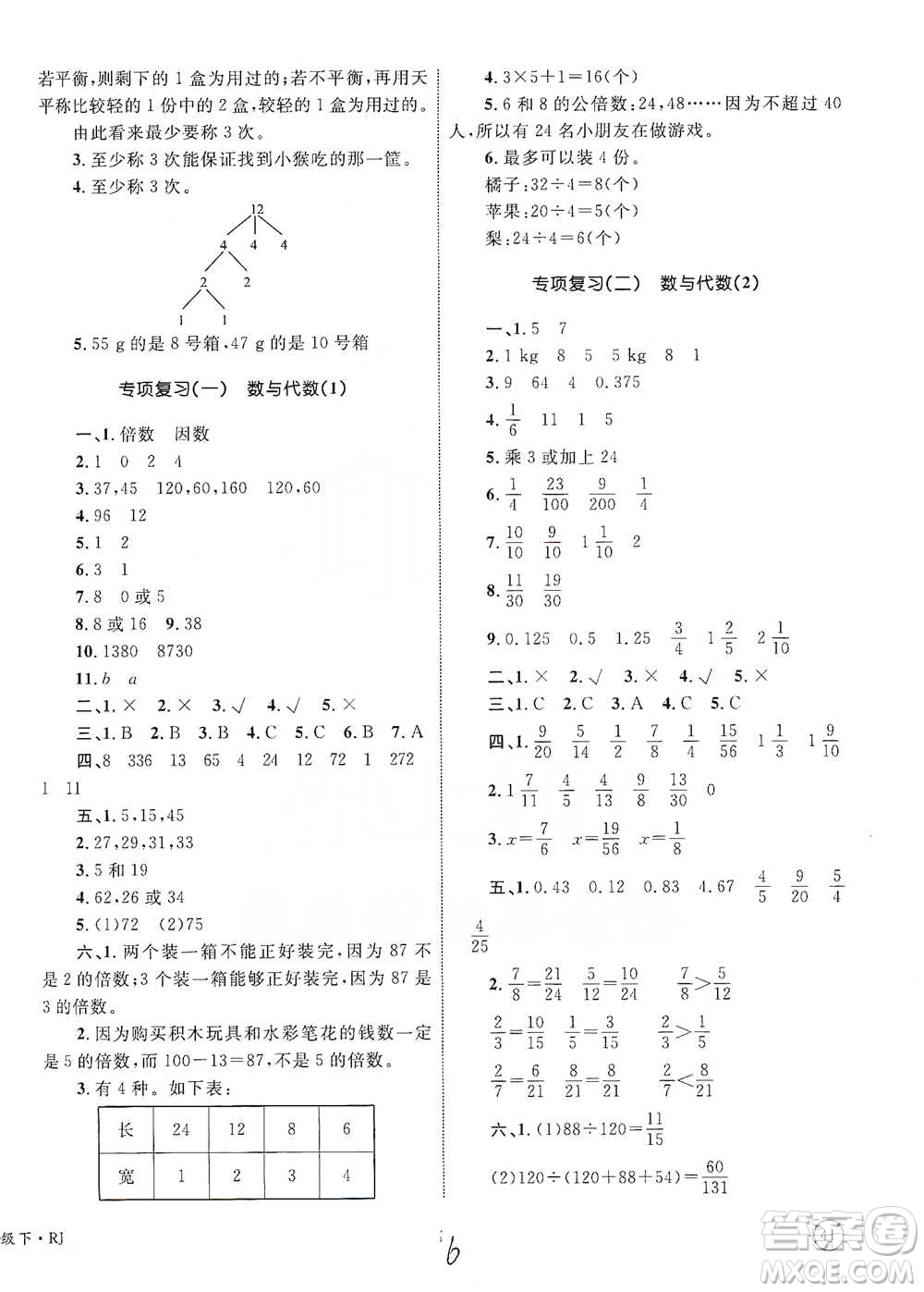 知識出版社2021優(yōu)化設(shè)計單元測試卷五年級下冊數(shù)學(xué)人教版參考答案