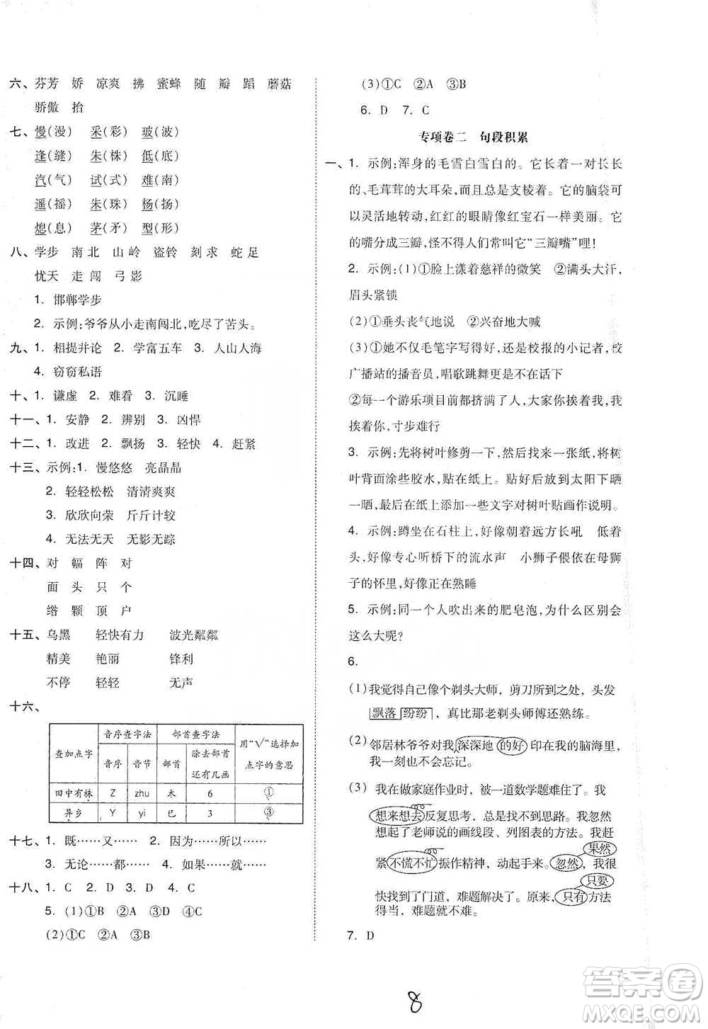 陽光出版社2021全品小復(fù)習(xí)三年級(jí)下冊(cè)語文人教版參考答案