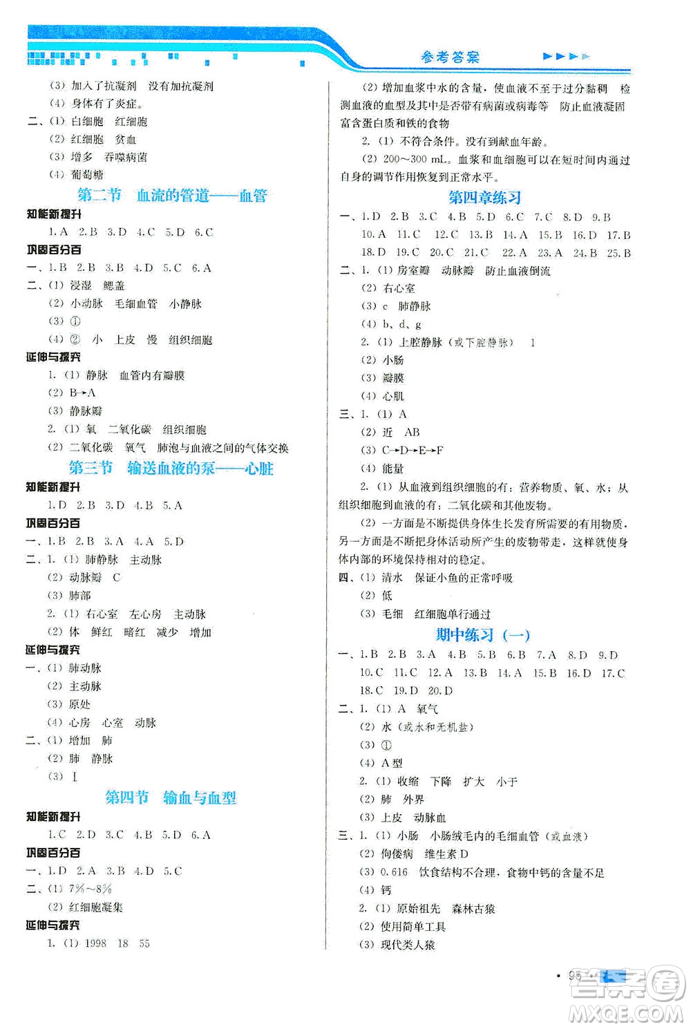 河北科學(xué)技術(shù)出版社2021練習(xí)新方案生物學(xué)七年級(jí)下冊(cè)人教版答案