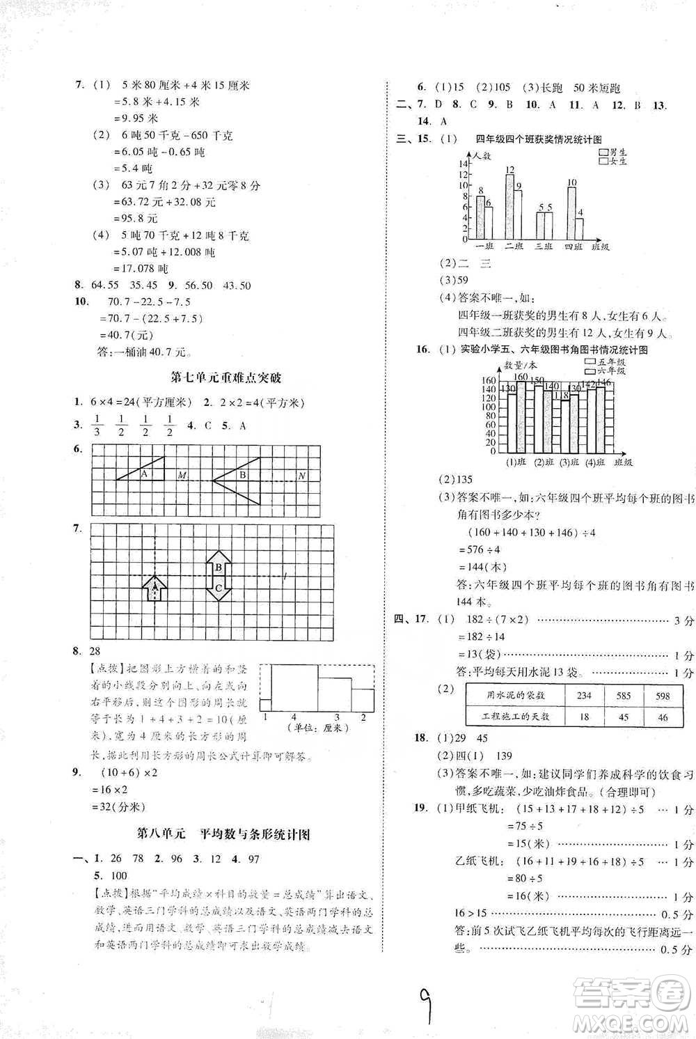 陽(yáng)光出版社2021全品小復(fù)習(xí)四年級(jí)下冊(cè)數(shù)學(xué)人教版參考答案