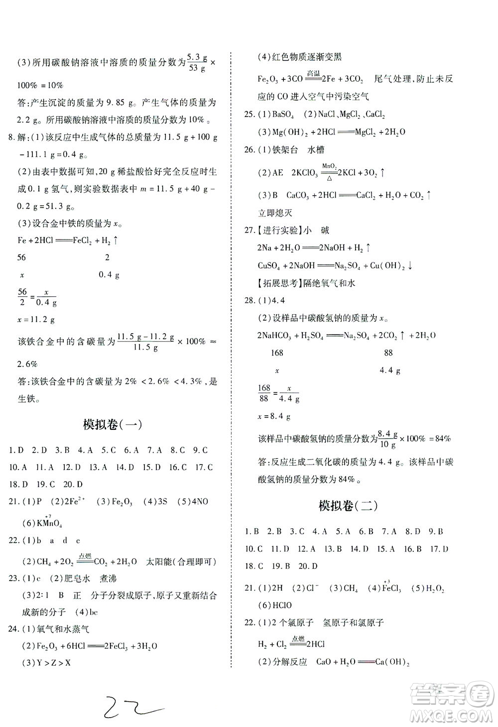 延邊教育出版社2021本土攻略精準(zhǔn)復(fù)習(xí)方案九年級(jí)化學(xué)下冊人教版云南專版答案