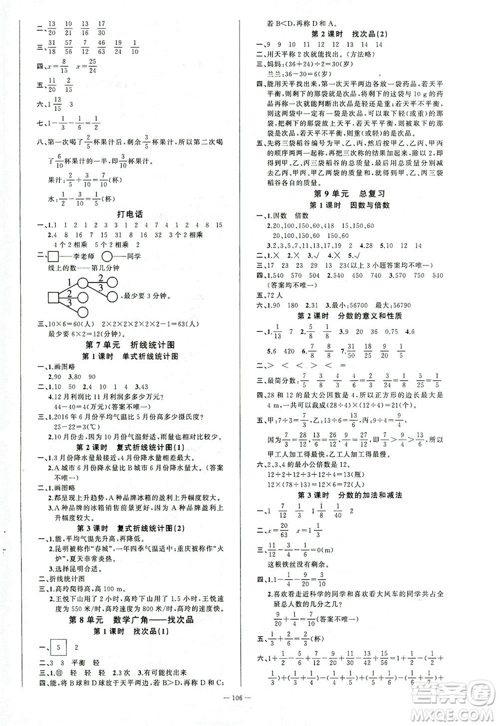 云南美術出版社2021學生課程精巧訓練數學五年級下冊RJ人教版答案