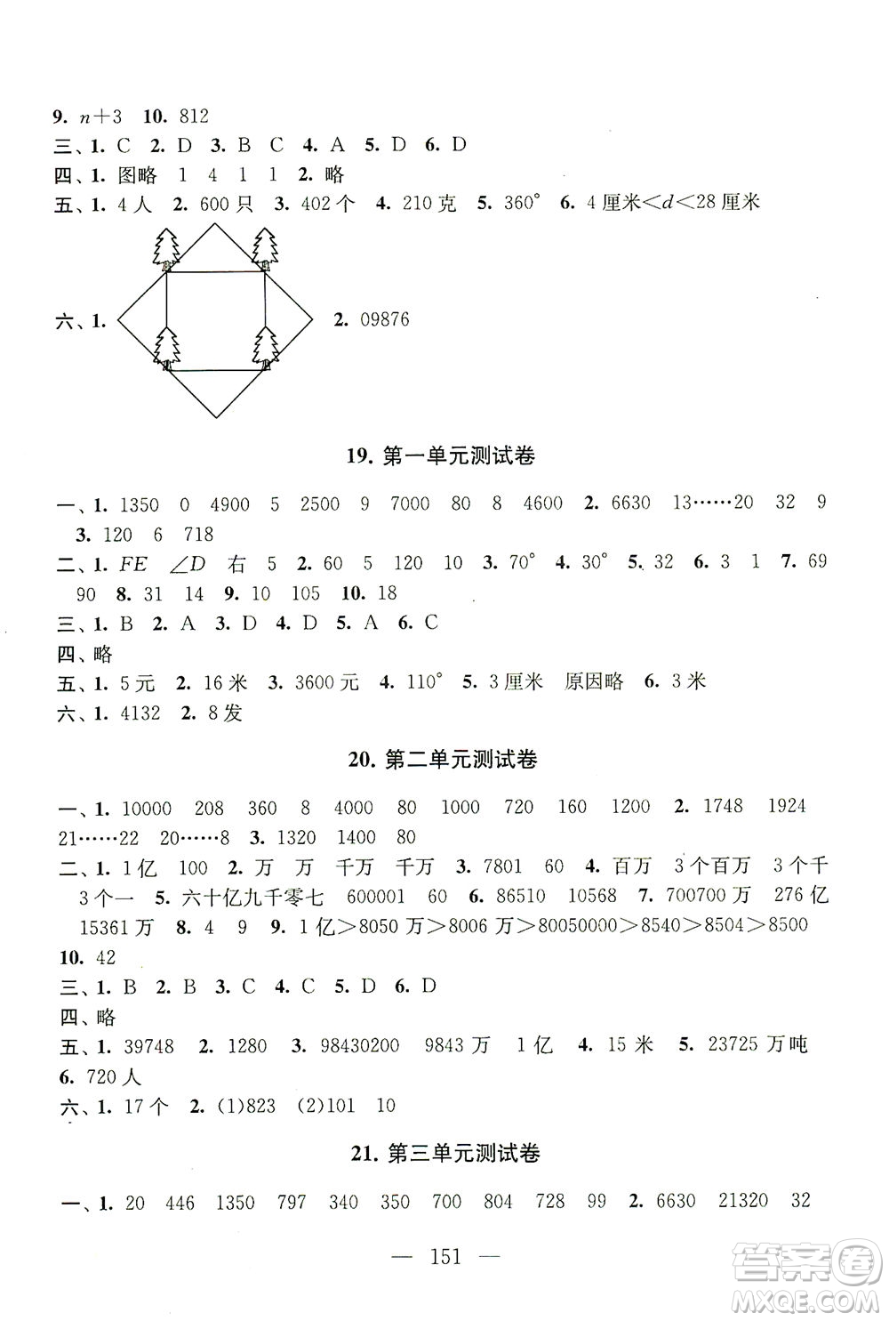 黃山書社2021拓展與培優(yōu)測試卷數(shù)學(xué)四年級(jí)下冊江蘇版適用答案