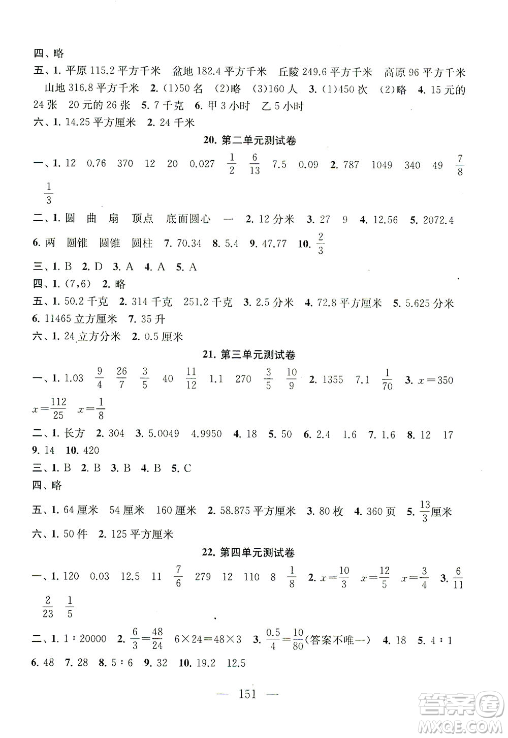 黃山書社2021拓展與培優(yōu)測試卷數(shù)學(xué)六年級下冊江蘇版適用答案