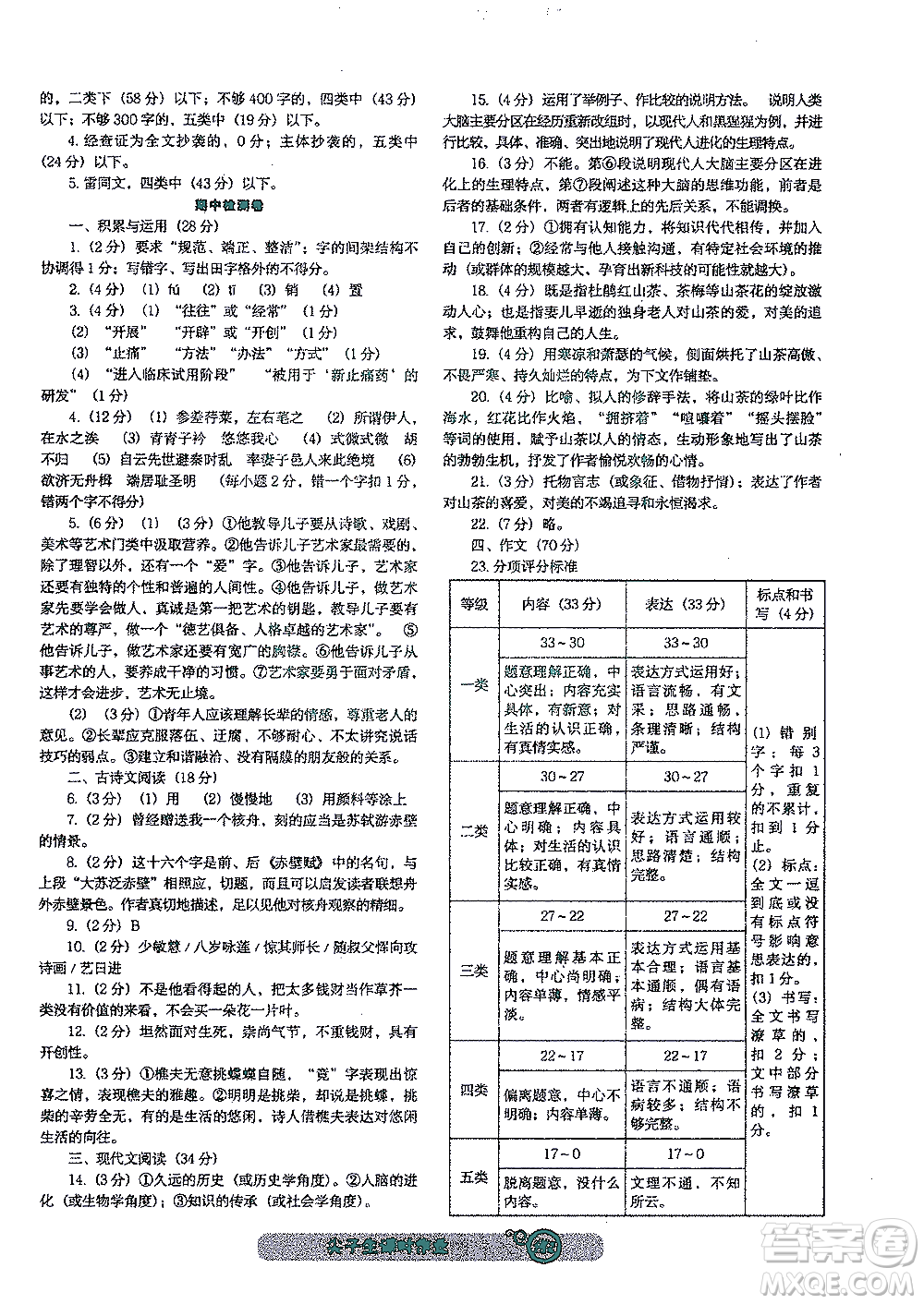 遼寧教育出版社2021尖子生課時作業(yè)八年級語文下冊人教版答案