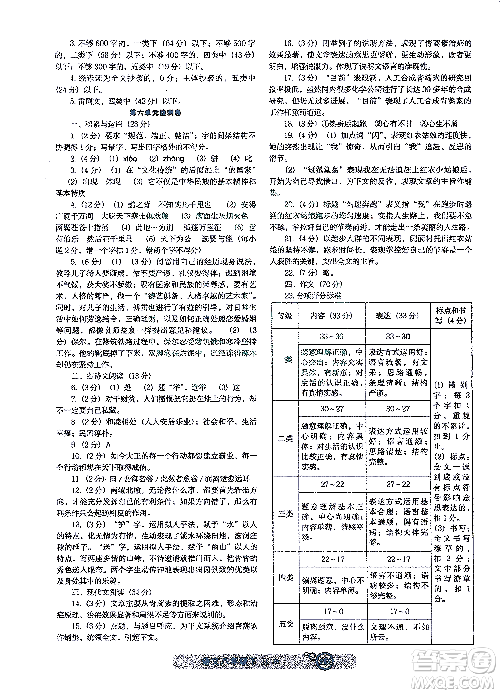 遼寧教育出版社2021尖子生課時作業(yè)八年級語文下冊人教版答案