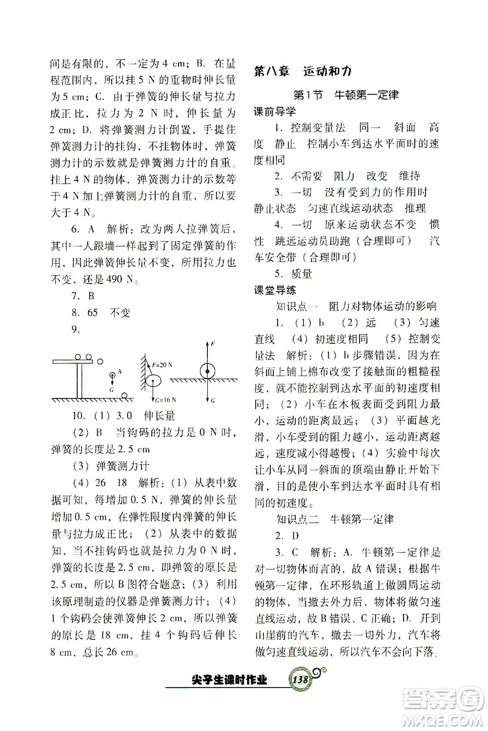 遼寧教育出版社2021尖子生課時(shí)作業(yè)八年級(jí)物理下冊(cè)人教版答案