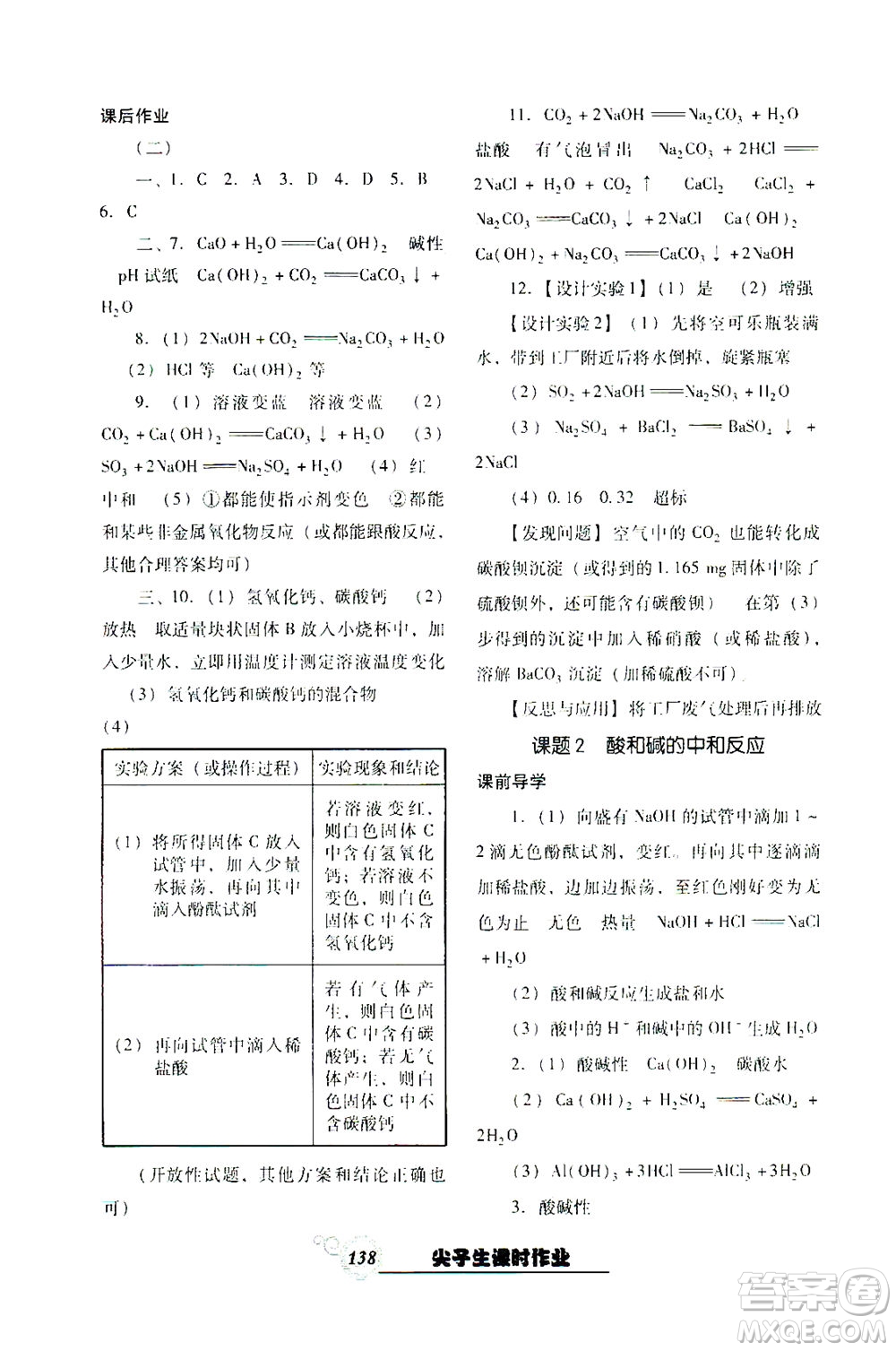 遼寧教育出版社2021尖子生課時(shí)作業(yè)九年級(jí)化學(xué)下冊(cè)人教版答案