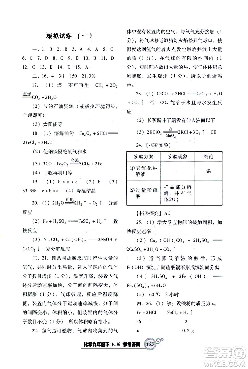 遼寧教育出版社2021尖子生課時(shí)作業(yè)九年級(jí)化學(xué)下冊(cè)人教版答案