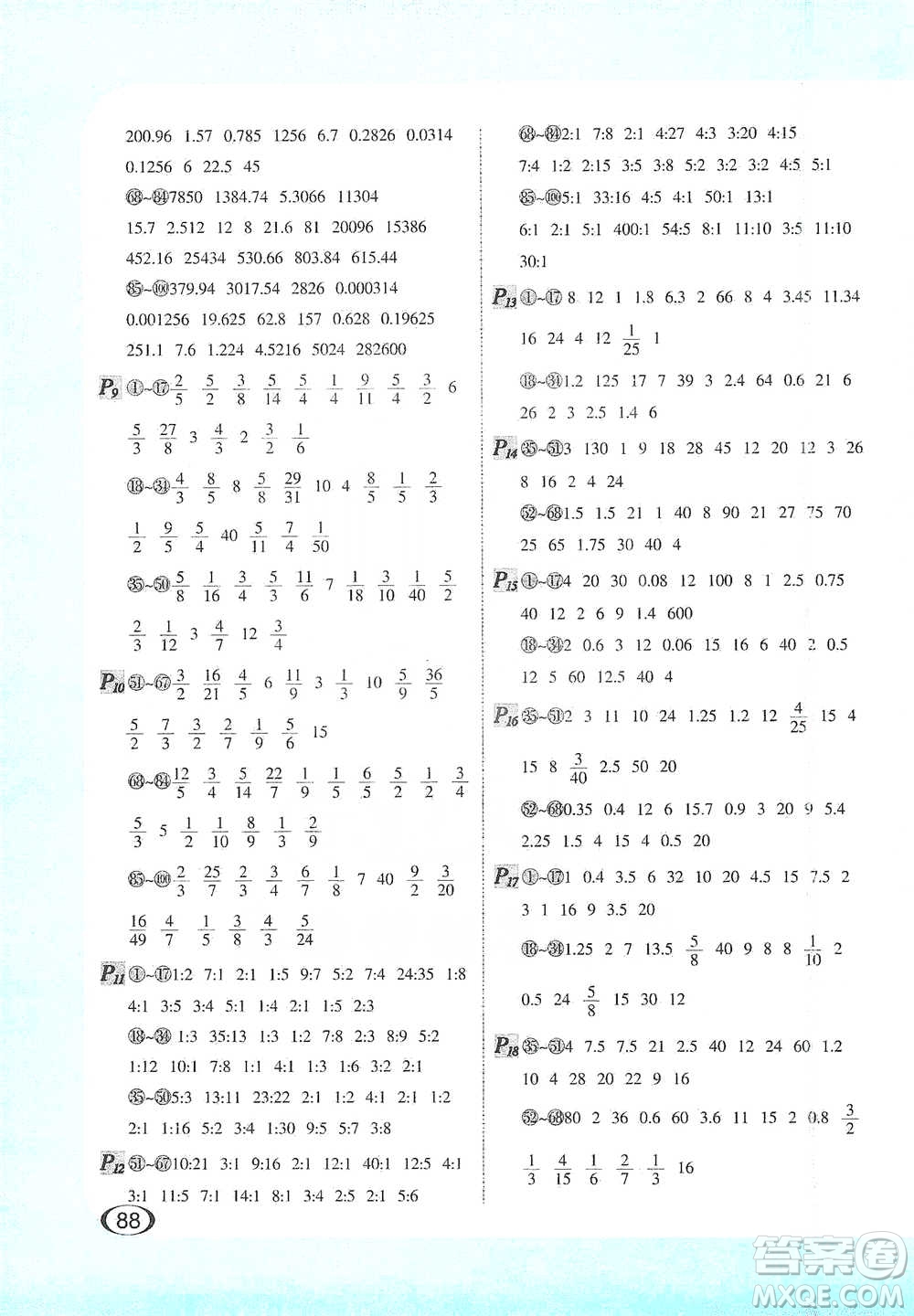 河北教育出版社2021每天100道口算題卡計(jì)時(shí)測(cè)評(píng)六年級(jí)下冊(cè)通用版參考答案