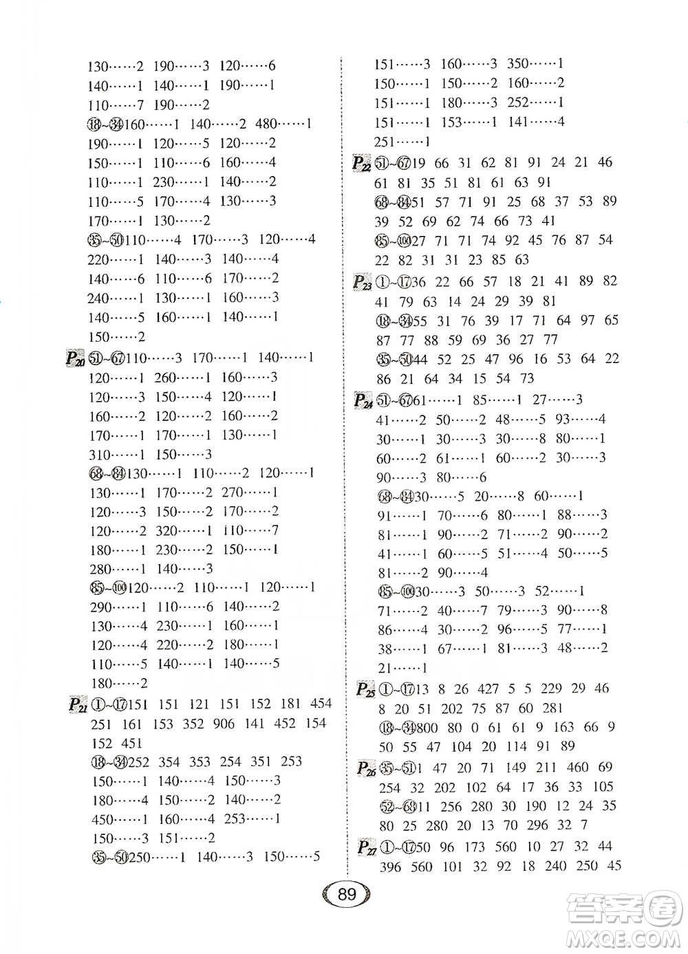 河北少年兒童出版社2021每天100道口算題卡口算+專項三年級下冊北師大版參考答案