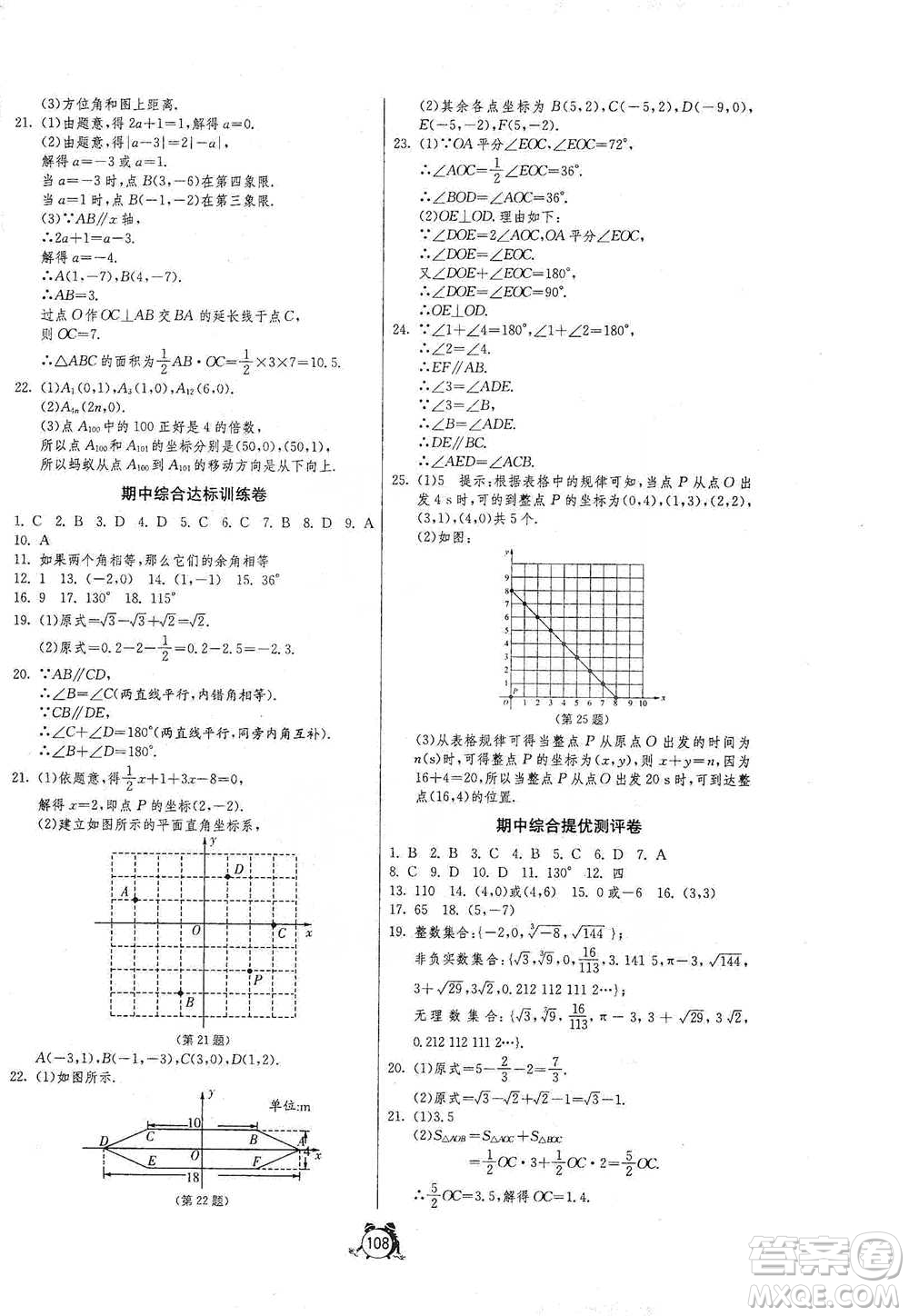 江蘇人民出版社2021單元雙測全程提優(yōu)測評卷七年級下冊數(shù)學(xué)人教版參考答案