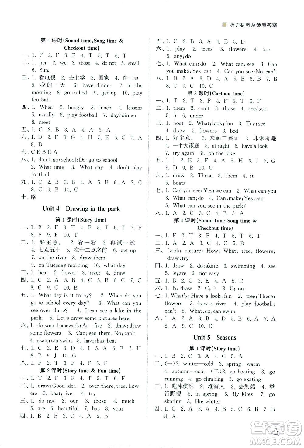 江蘇鳳凰美術(shù)出版社2021課時金練英語四年級4B江蘇版答案