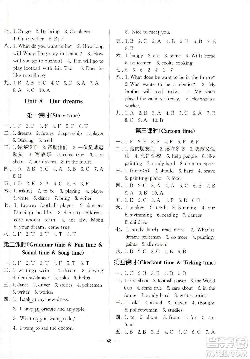 江蘇鳳凰美術(shù)出版社2021課時金練英語六年級6B江蘇版答案