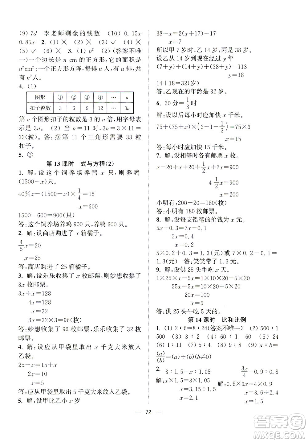 江蘇鳳凰美術出版社2021課時金練數(shù)學六年級下江蘇版答案