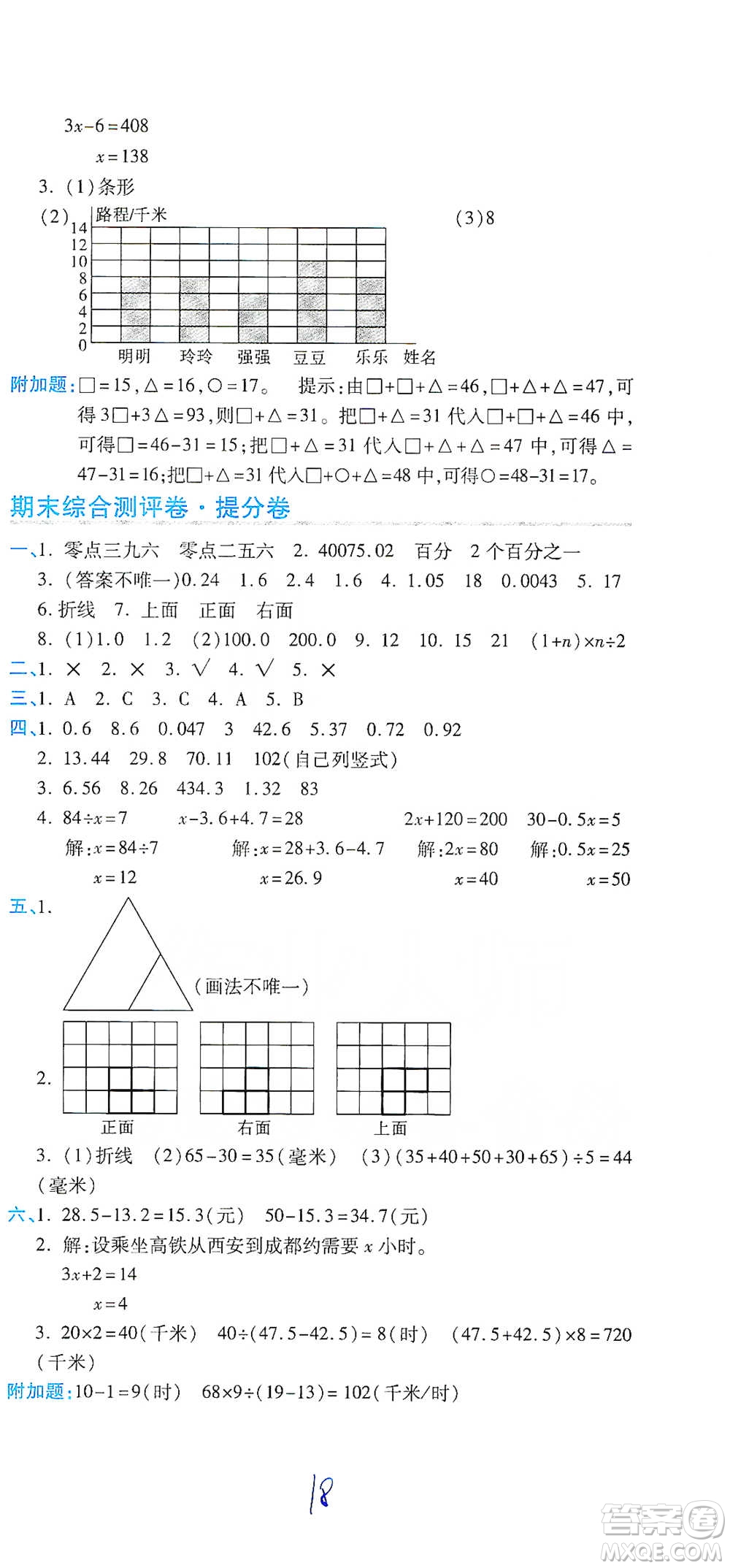 開明出版社2021期末100分沖刺卷四年級(jí)下冊(cè)數(shù)學(xué)北師版參考答案