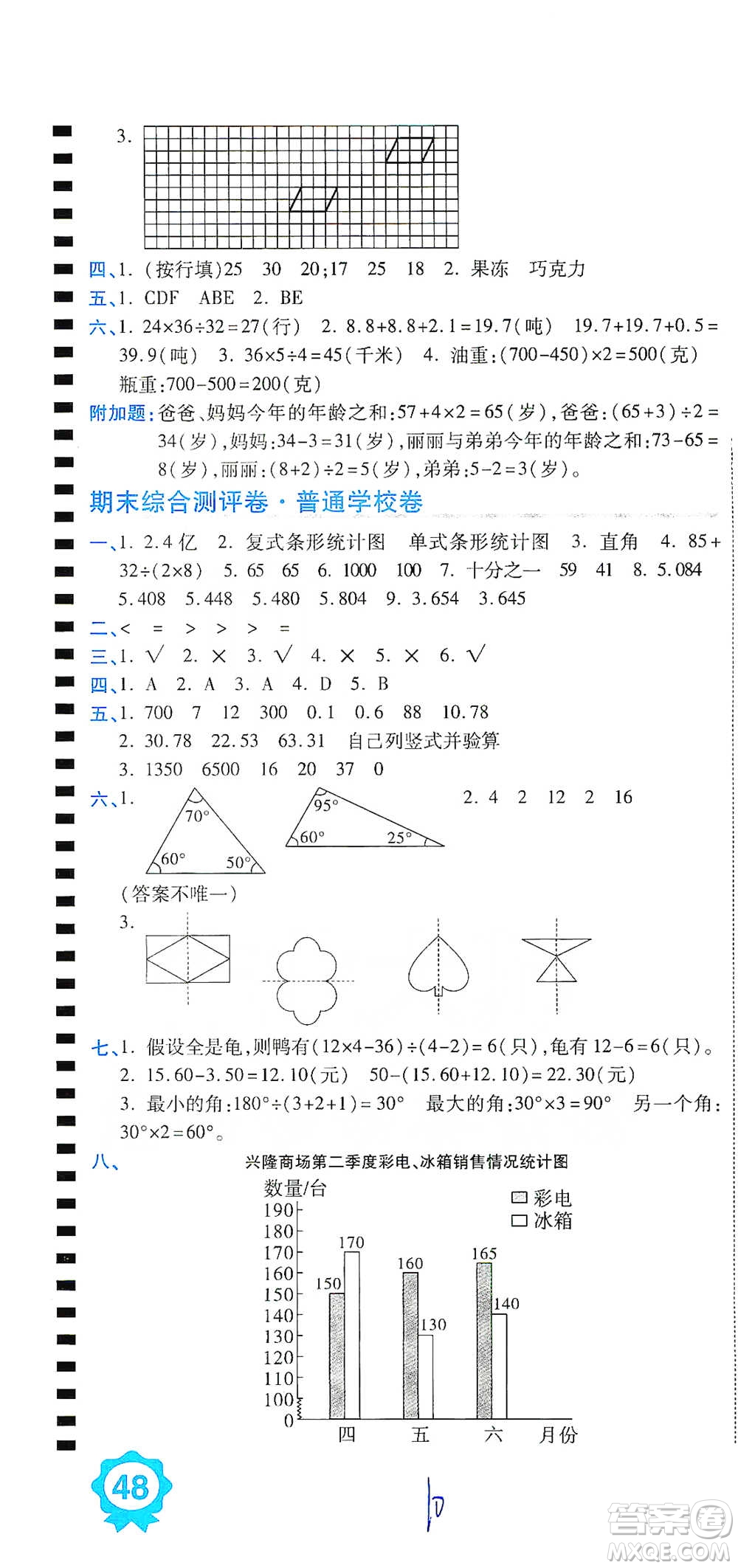 開明出版社2021期末100分沖刺卷四年級(jí)下冊數(shù)學(xué)人教版參考答案