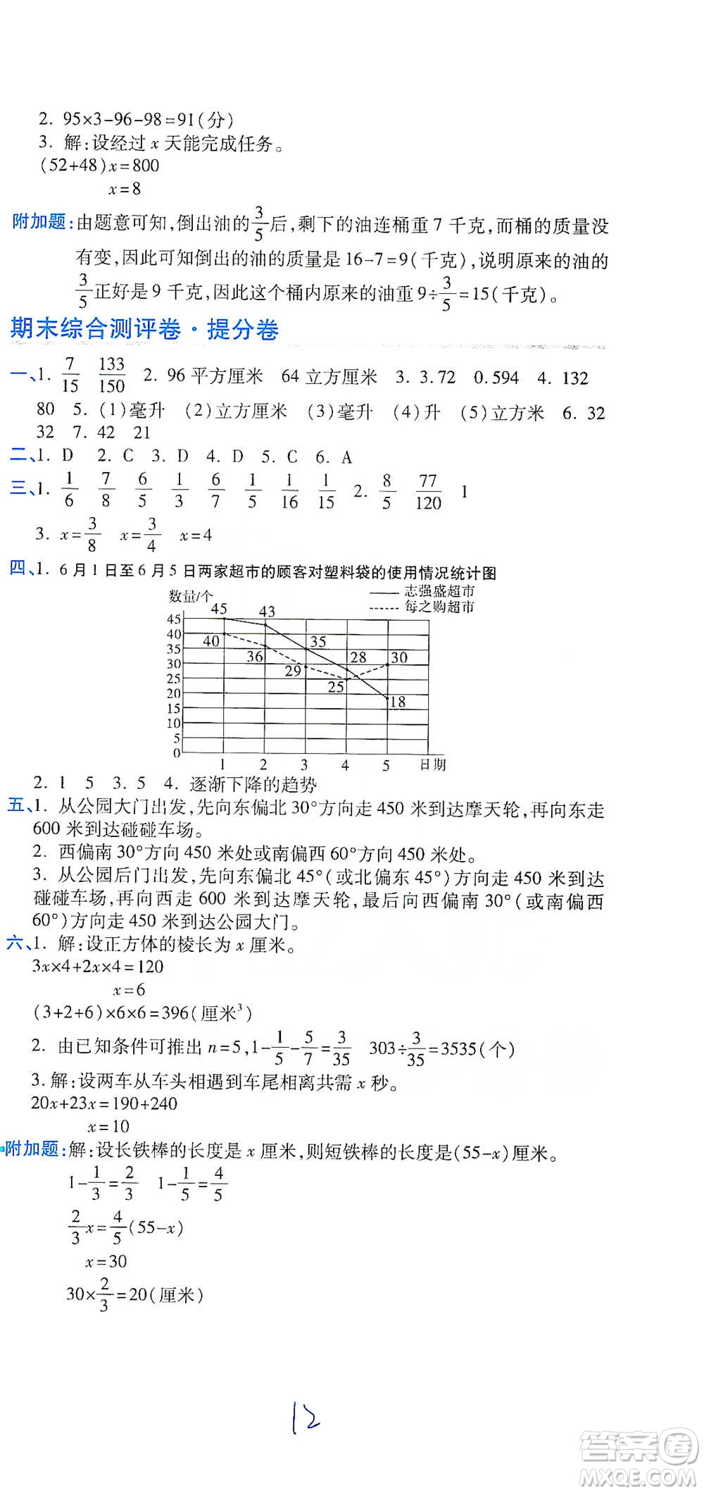 開明出版社2021期末100分沖刺卷五年級(jí)下冊(cè)數(shù)學(xué)北師版參考答案