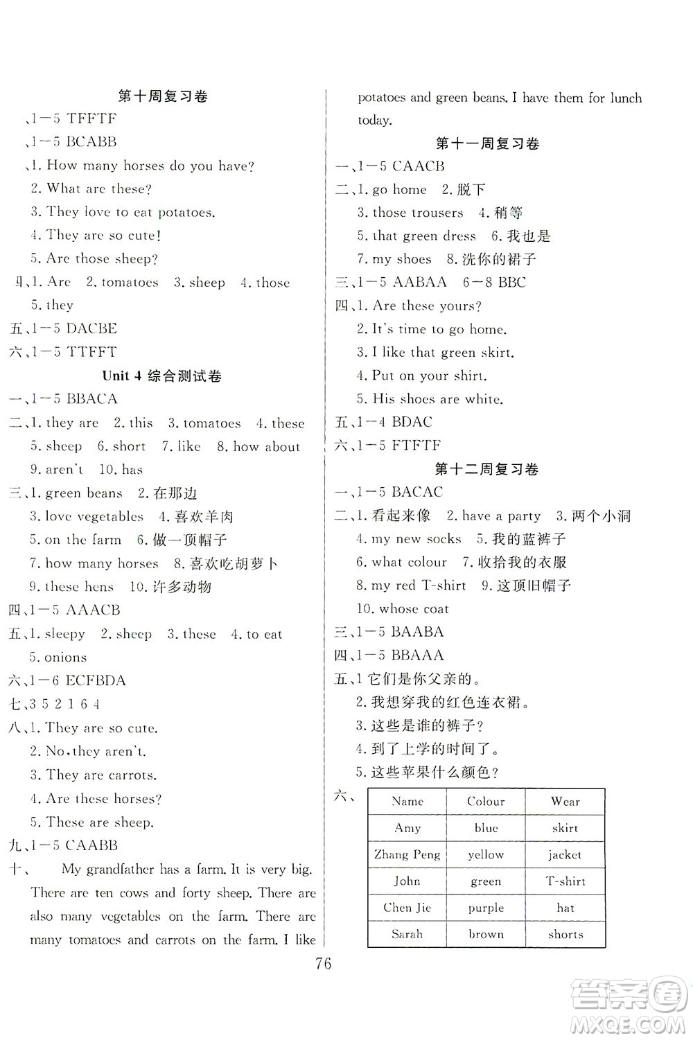 首都師范大學(xué)出版社2021黃岡四清卷英語四年級下冊RJ人教版答案