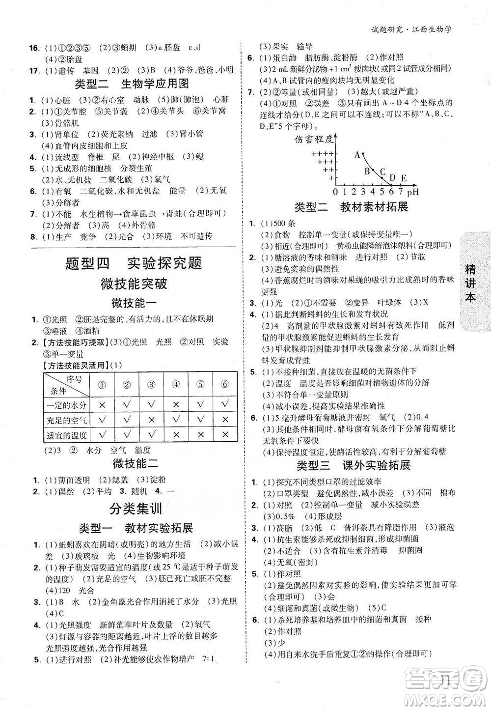 新疆青少年出版社2021萬唯中考試題研究生物學(xué)江西專版參考答案