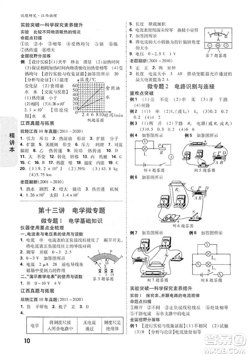 新疆青少年出版社2021萬唯中考試題研究物理江西專版參考答案