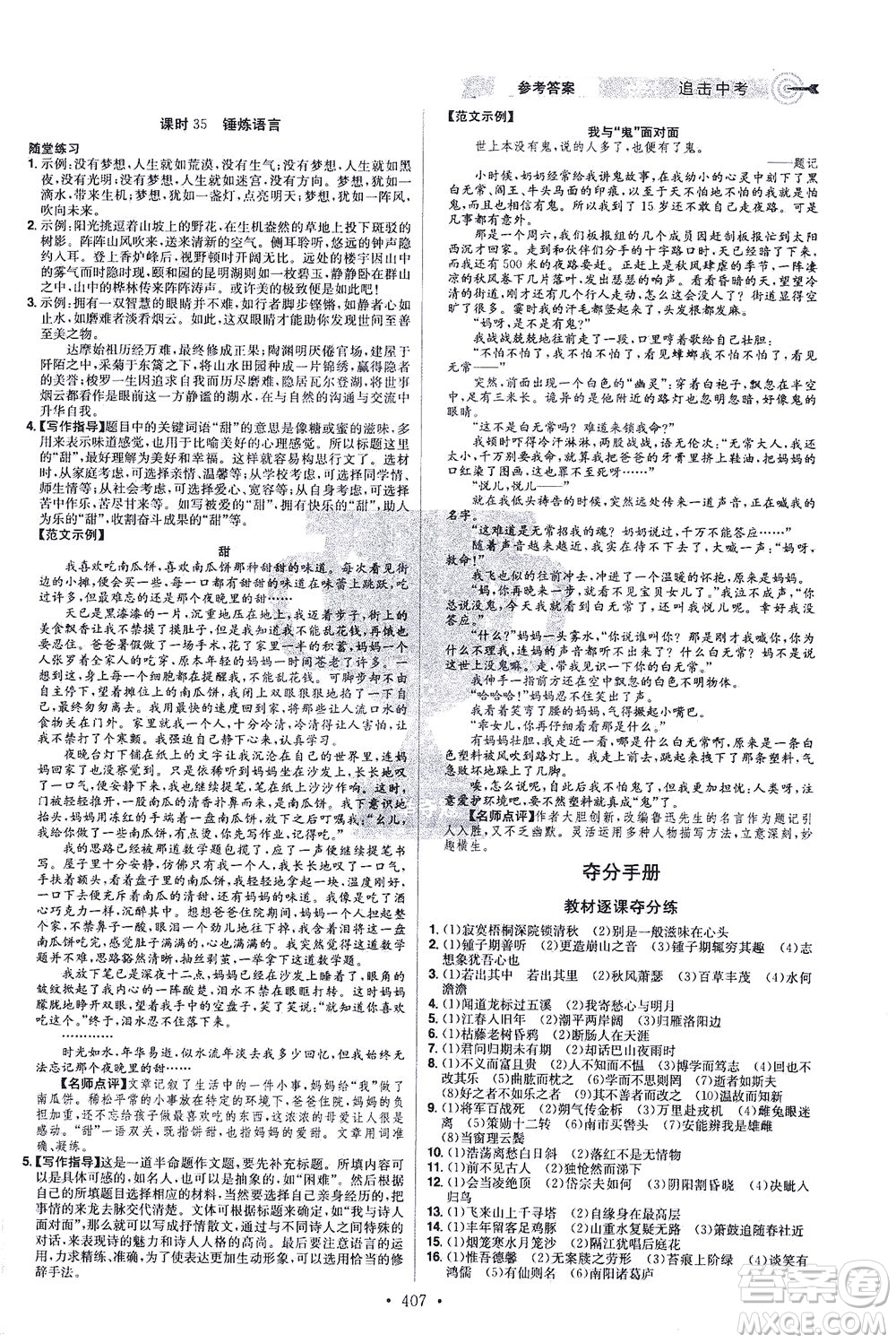 江西美術(shù)出版社2021追擊中考九年級(jí)語(yǔ)文下冊(cè)江西專版答案