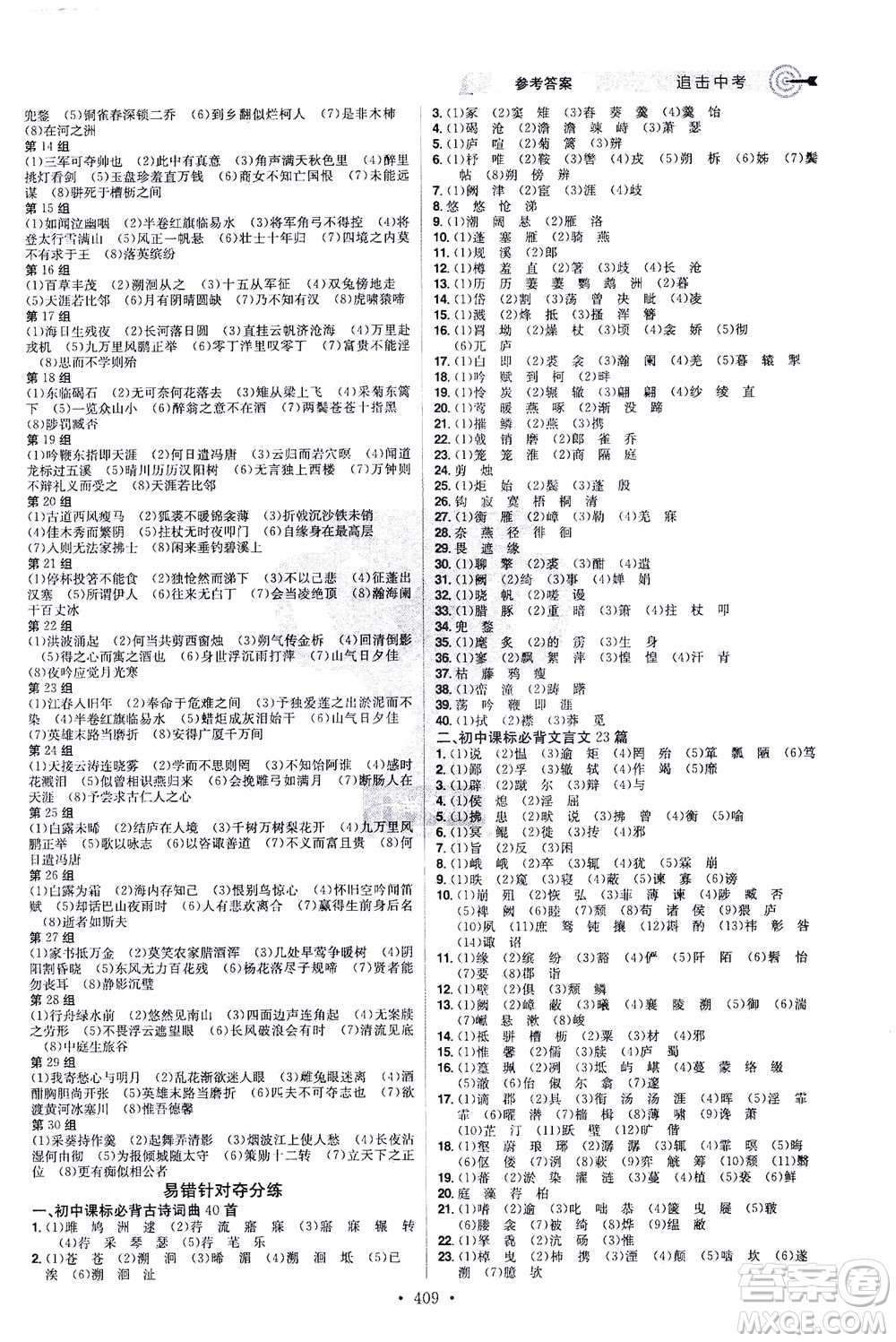 江西美術(shù)出版社2021追擊中考九年級(jí)語(yǔ)文下冊(cè)江西專版答案