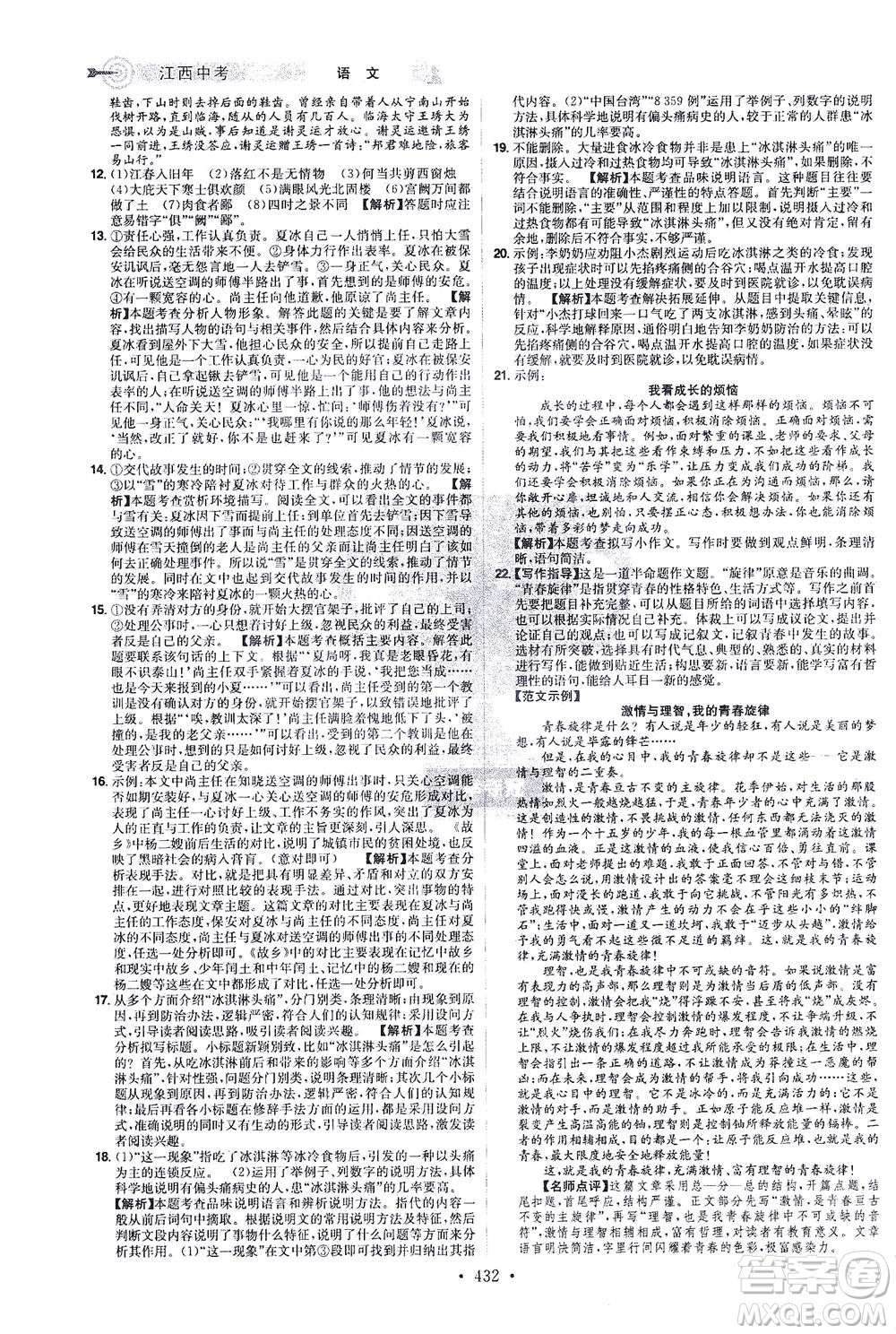 江西美術(shù)出版社2021追擊中考九年級(jí)語(yǔ)文下冊(cè)江西專版答案