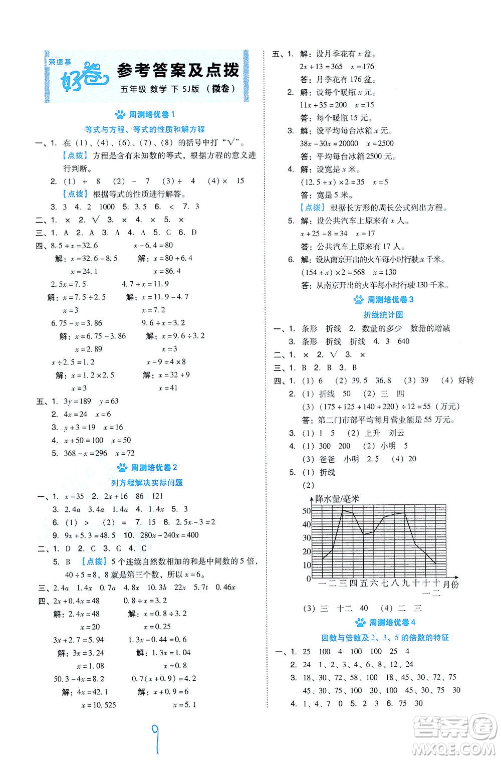 吉林教育出版社2021好卷數(shù)學五年級下冊SJ蘇教版答案