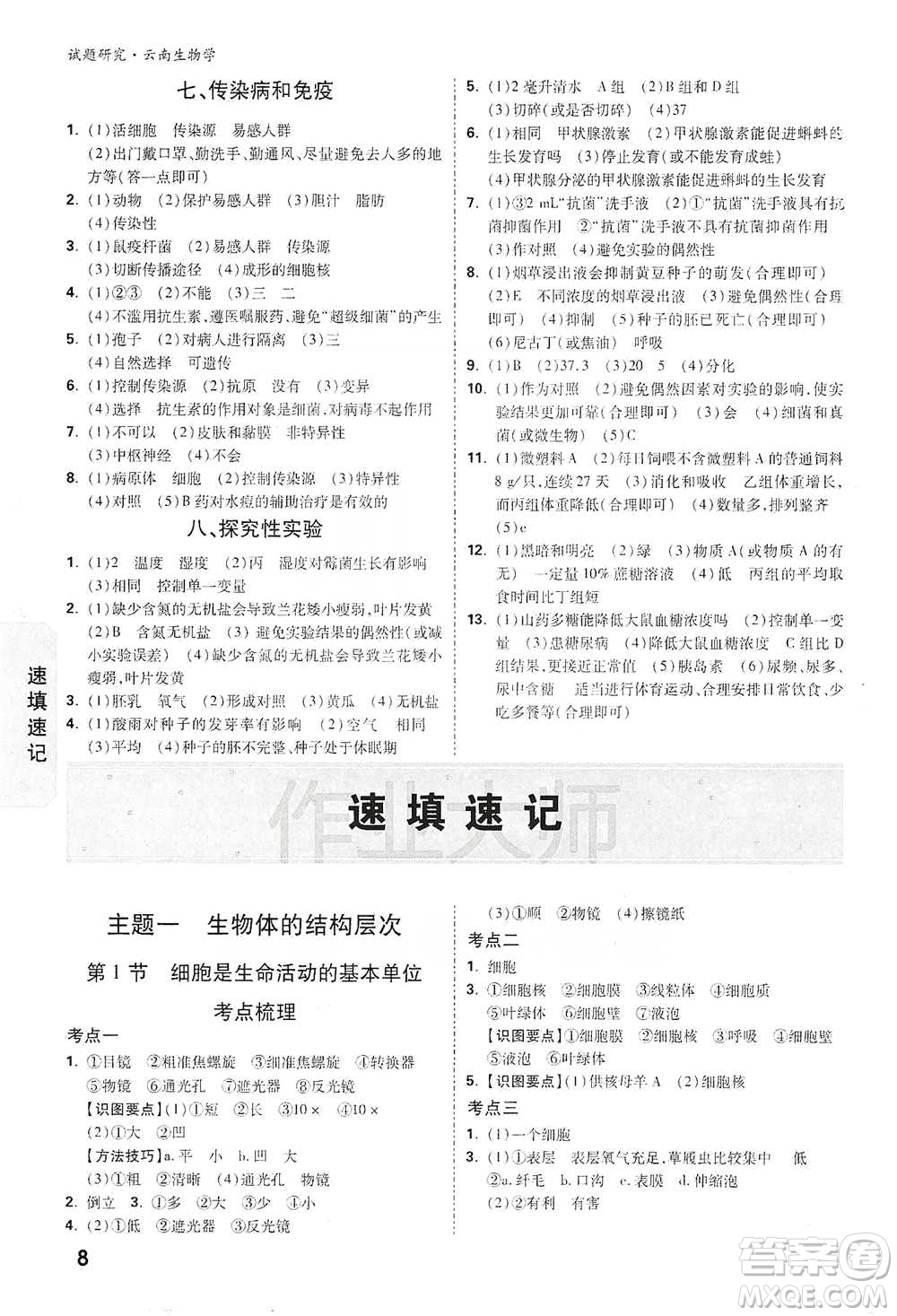 新疆青少年出版社2021萬唯中考試題研究生物學(xué)云南專版通用版參考答案