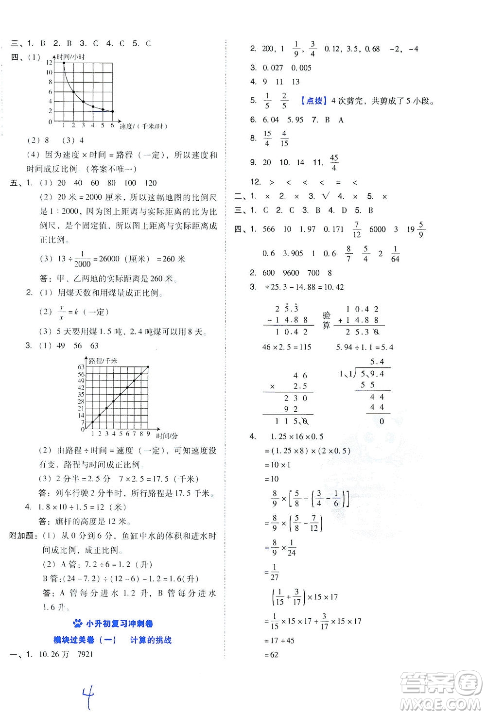 吉林教育出版社2021好卷數學六年級下冊SJ蘇教版答案