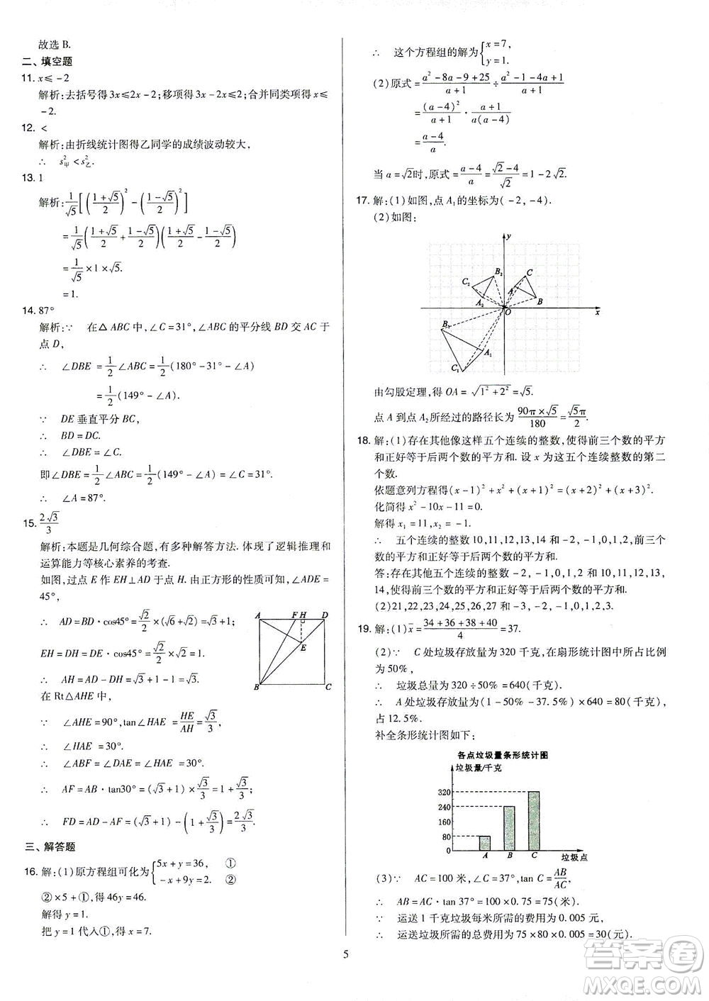 山西教育出版社2021金點名卷山西省中考訓(xùn)練卷數(shù)學(xué)人教版答案