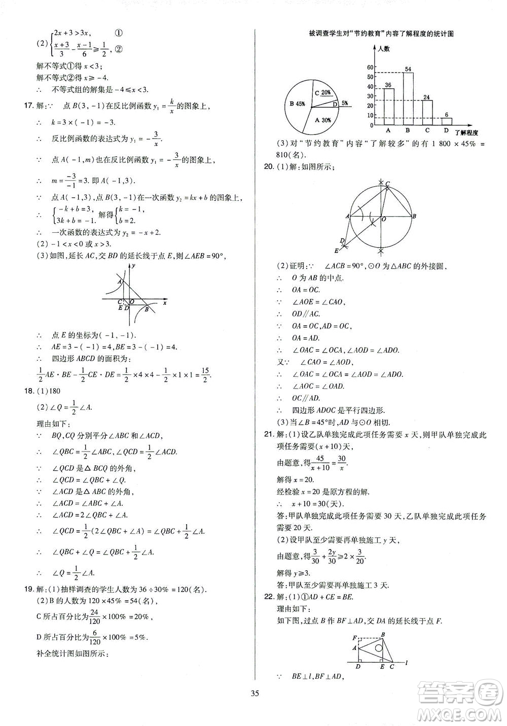 山西教育出版社2021金點名卷山西省中考訓(xùn)練卷數(shù)學(xué)人教版答案