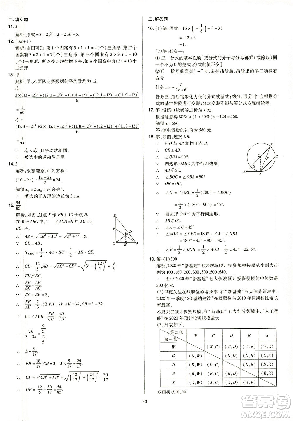 山西教育出版社2021金點名卷山西省中考訓(xùn)練卷數(shù)學(xué)人教版答案