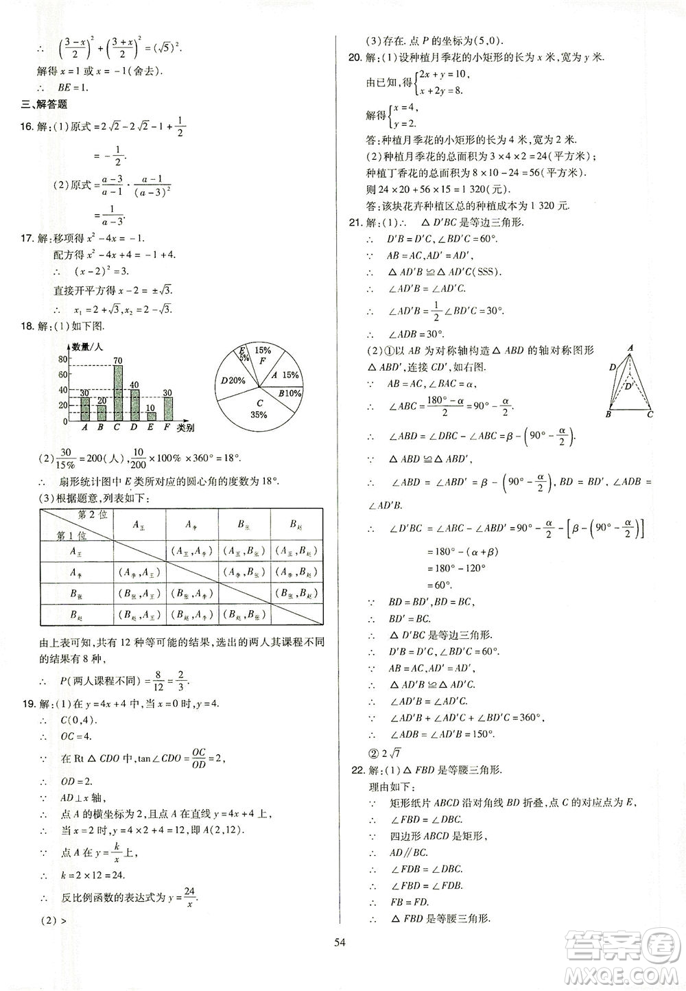 山西教育出版社2021金點名卷山西省中考訓(xùn)練卷數(shù)學(xué)人教版答案