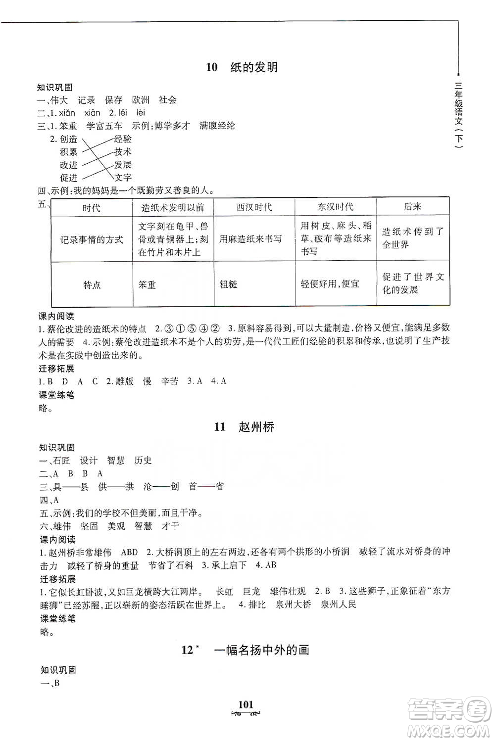 上海大學(xué)出版社2021教材金練三年級(jí)下冊(cè)語文參考答案