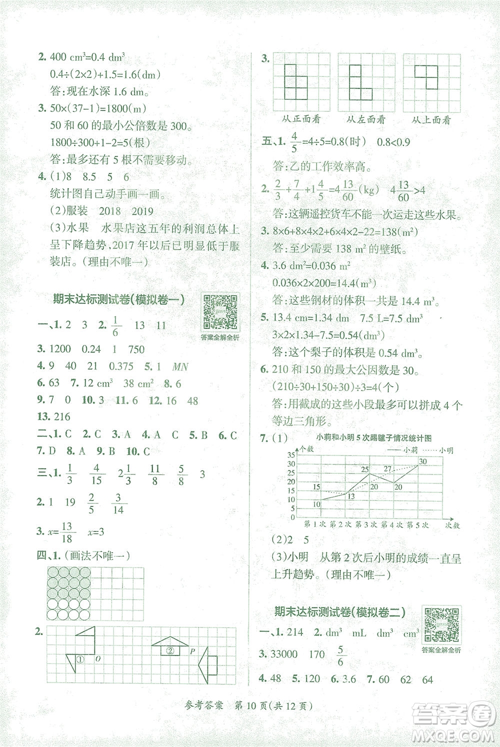 陜西師范大學(xué)出版總社有限公司2021小學(xué)學(xué)霸單元期末標(biāo)準(zhǔn)卷數(shù)學(xué)五年級(jí)下RJ人教版答案